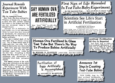 Articles reporting the first in vitro fertilization of a human egg