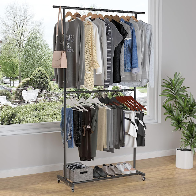 Sywhitta Double Rod Clothing Garment Rack