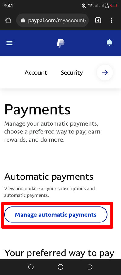 manage automatic payments paypal