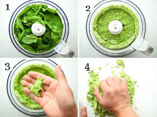 wash and minces the spinach mix with flour to make dough