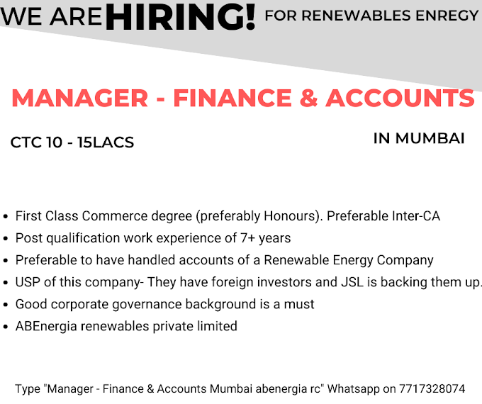Manager - Finance and Accounts