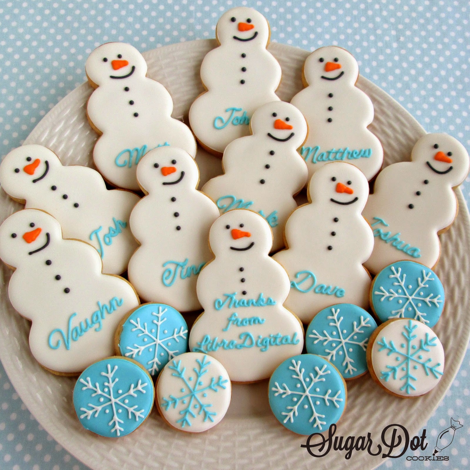sugar dot cookies decorated custom royal icing frederick md maryland corporate christmas holiday t personalized snowman snowflake