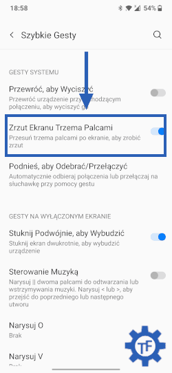 Screenshot trzema palcami