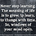 Never stop learning. The meaning of life is to grow, to learn, to change with time. So, windows of your mind open.