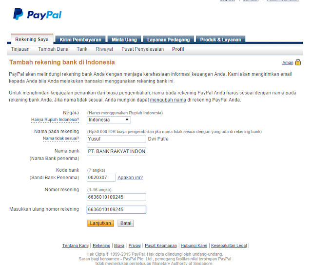 Cara Verifikasi PayPal Menggunakan Bank BRI