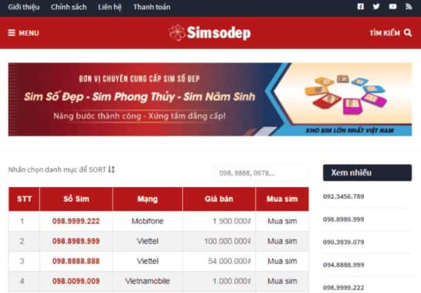 Giao diện blogspot bán sim số đẹp