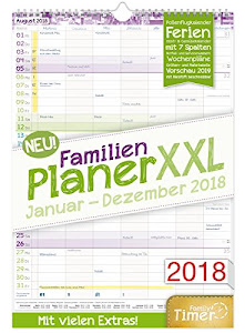 FamilienPlaner XXL 2018 34x48cm, 7 Spalten, Wandkalender 12 Monate Jan-Dez 2018 - Wandplaner, Familienkalender, Ferientermine, viele Zusatzinfos