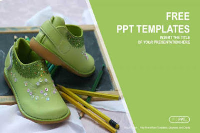 Green shoe and pencil on blackboard PowerPoint Templates