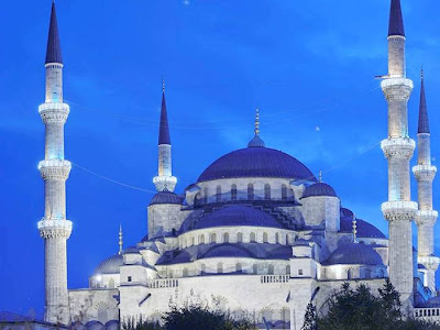 The Akhmad Kadyrov Mosque (Russian — Mechet Akhmata Kadyrova) is located in Grozny, the capital of Chechnya. It is one of the largest mosques in Russia and is officially known as the "The Heart of Chechnya" , Russian — Serdtse Chechni). The mosque is named after Akhmad Kadyrov who commissioned its construction from the mayor of Konya. The mosque design with a set of 62-metre (203 ft)-tall minarets is based on the Blue Mosque in Istanbul. On October 16, 2008, the mosque was officially opened in a ceremony in which Chechen leader Ramzan Kadyrov spoke and was with Russian Prime Minister Vladimir Putin. In this mosque, ten thousand Muslims can pray at a time and its minarets reach 62 metres (203 ft) high.