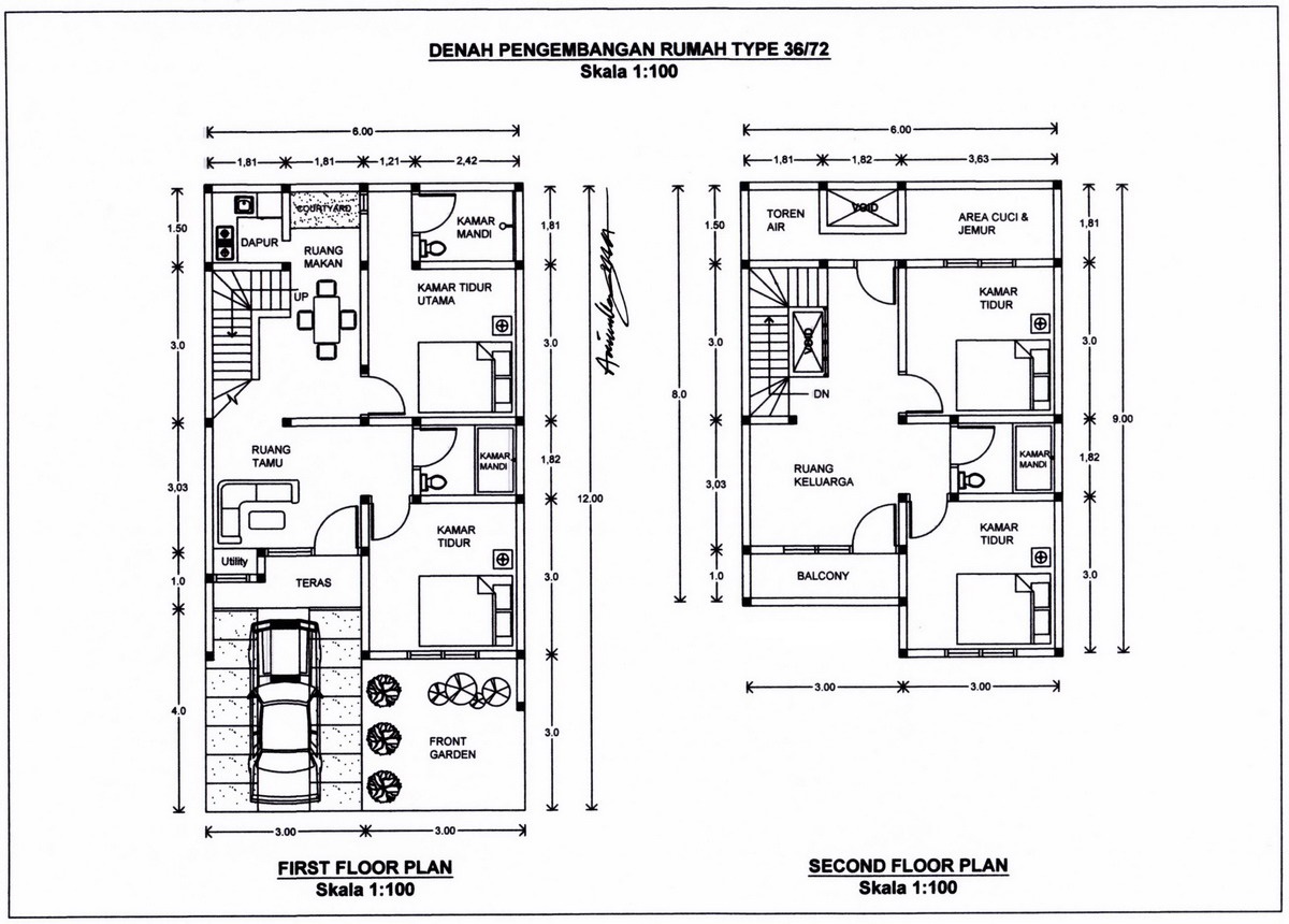 9 sketsa denah  rumah  modern minimalis type  36 dengan 2 