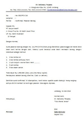 Contoh Surat Konfirmasi Pesanan Barang  Cara Buat Surat