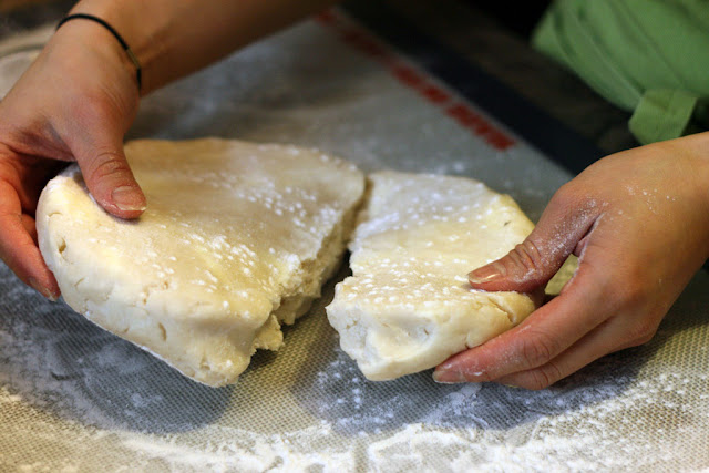 Roughly splitting the easy mixer pie dough up. Keeping half for later.