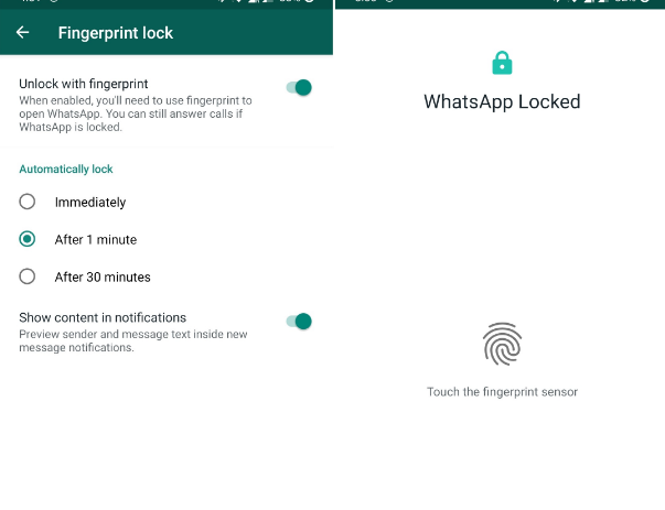 تحديث الاصدار التجريبي من واتساب على اندرويد لـ يدعم بصمة الإصبع