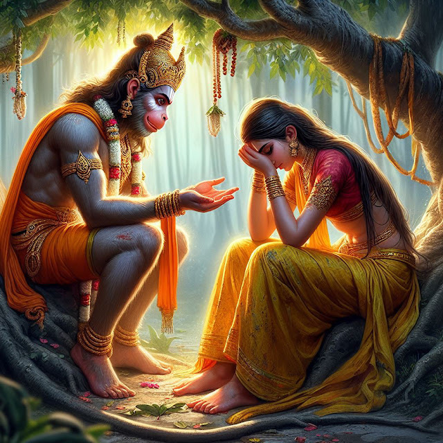 Hanuman speaking to Seetha