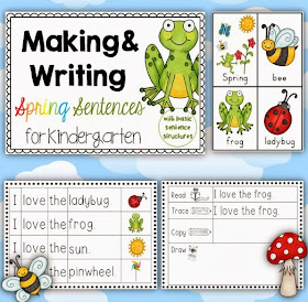 Making and Writing Spring Sentences for Kindergarten {vocab & sentence work}