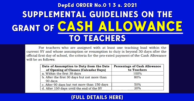 SUPPLEMENTAL GUIDELINES ON THE GRANT OF CASH ALLOWANCE TO TEACHERS - March 17, 2021