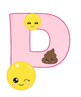 Abecedario Rosa con Emojis, con Números. Pink Alphabet with Emojis, with Numbers.