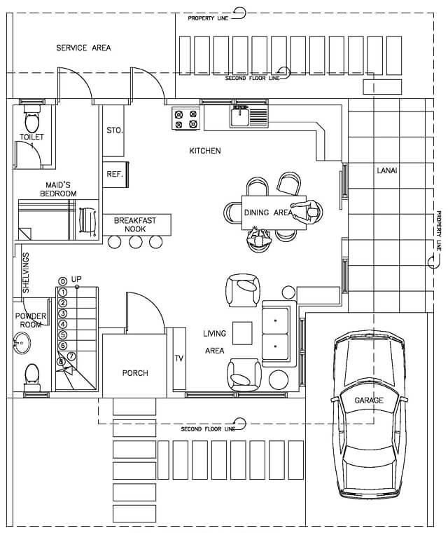 مخطط منزل 120 متر مربع واجهة واحدة 120 sqm house plan