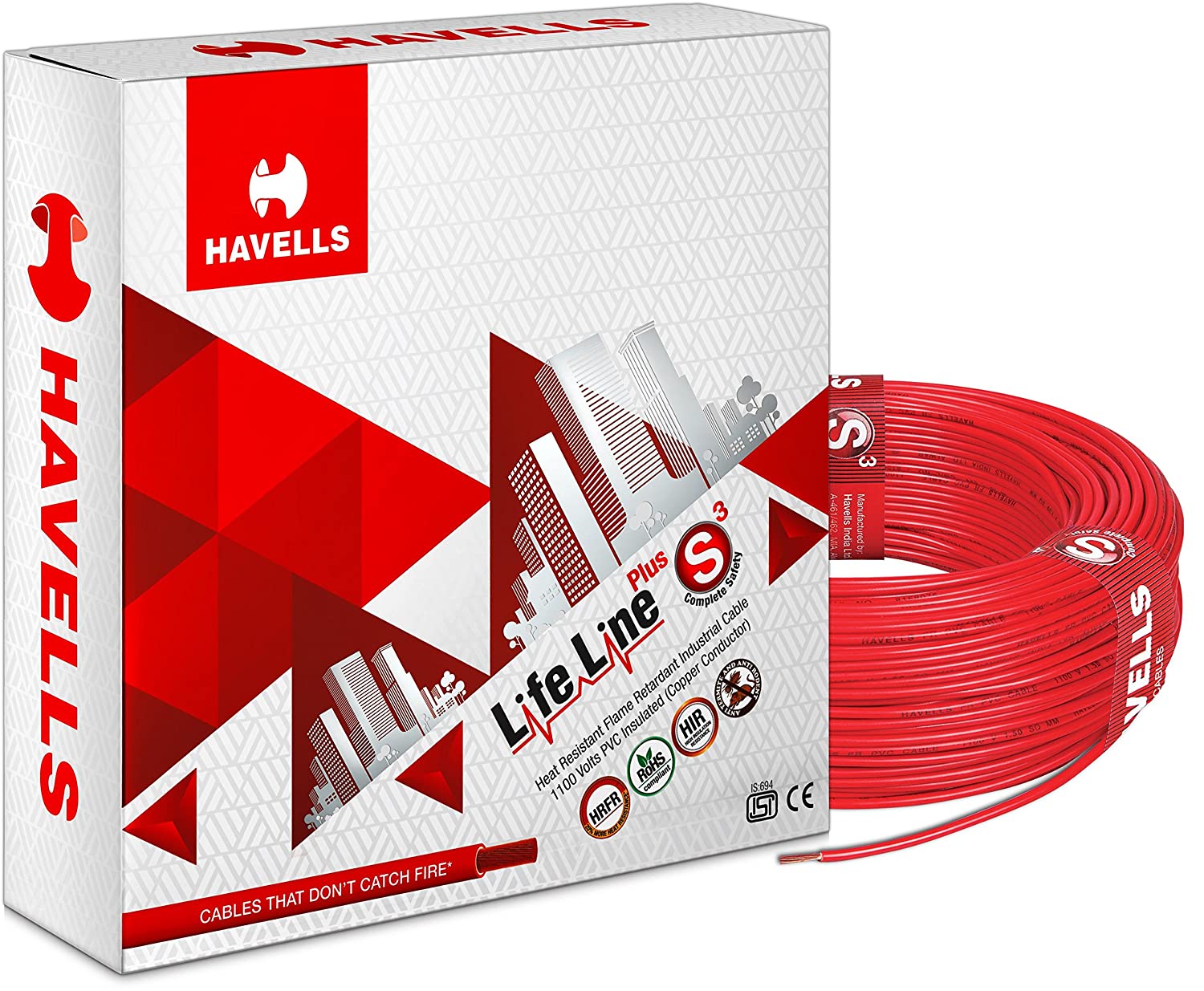 Havells Lifeline Cable WHFFDNRA12X5 2.5 sq mm Wire (Red)