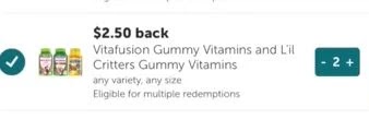 $2.50/1 Vitafusion Gummy Vitamins Ibotta cashback Rebates *HERE*