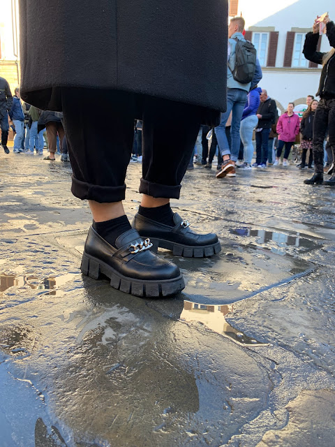 chunky loafers with a silver chain