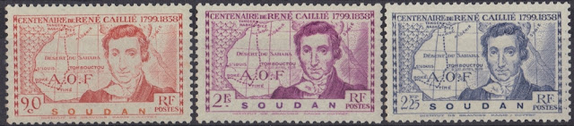French Sudan -1939 - Rene Caillie and Map of Northwestern Africa 