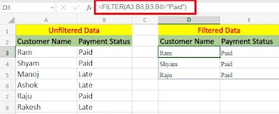 How to Use Excel Filter Formula in Hindi
