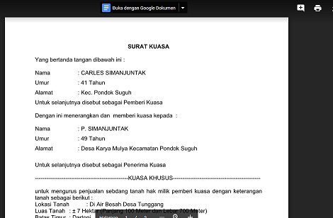 SURAT KUASA PENJUALAN TANAH DOC | SEMUA SURAT