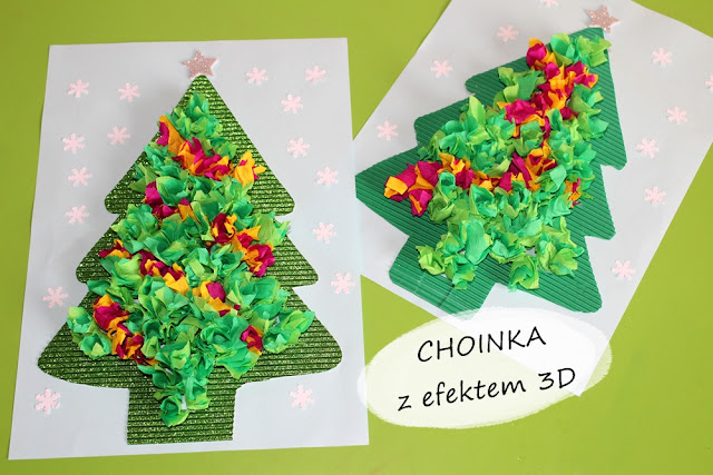 Christmas Tree made of tissue paper made our favorite method ... for a pencil giving a beautiful 3D effect 🎄🎄🎄