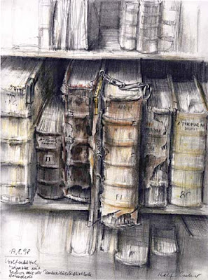 print of books on a shelf