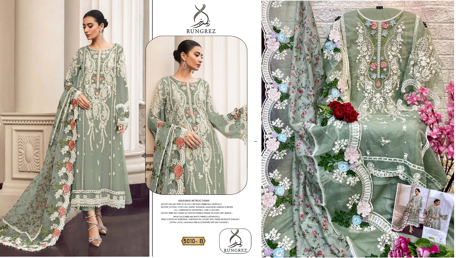 5010 Rungrez Organza Embroidered Pakistani Salwar Suits