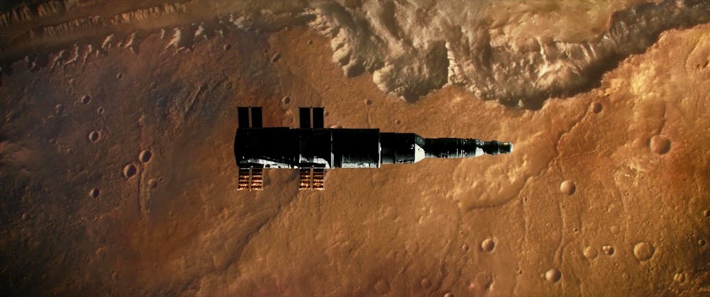 Spaceship over Valles Marineris on Mars - image from Ad Astra movie