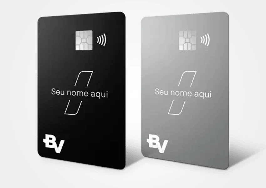 A imagem mostra dois cartões de crédito do Banco BV.