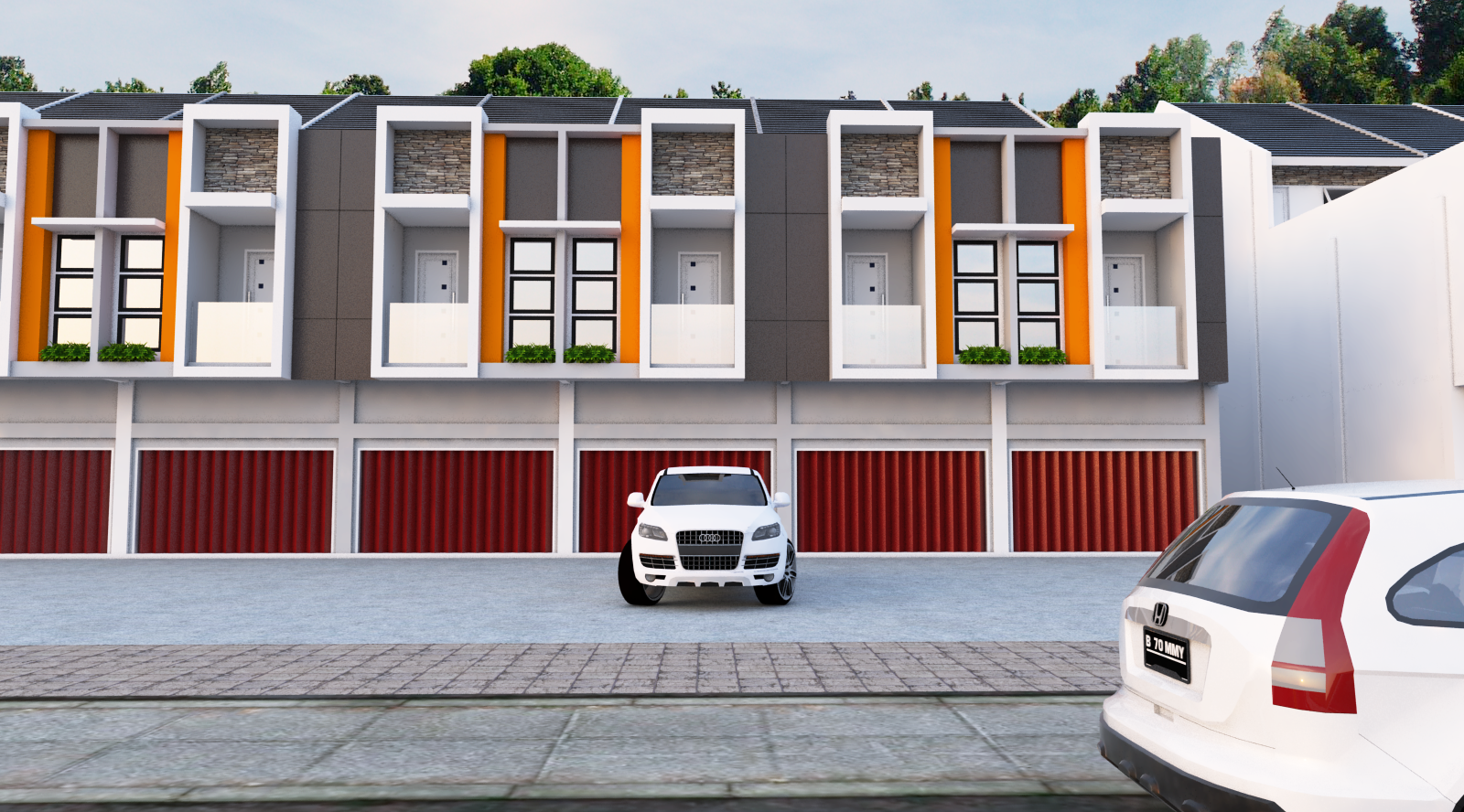 Gambar Desain ruko minimalis modern 3 lantai tampak depan 