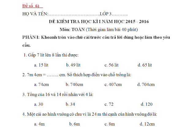 BỘ 10 ĐỀ THI HK I MÔN TOÁN 3 (2015-2016) - CÓ LỜI GIẢI (PHẦN 2)