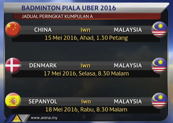 Jadual Piala Uber 2016