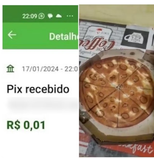 Pizzaria entrega pizza de papelão a cliente que fez Pix de um centavo e enviou comprovante falso