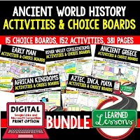 World History Choice Boards, Middle and High School Activities, World History Curriculum