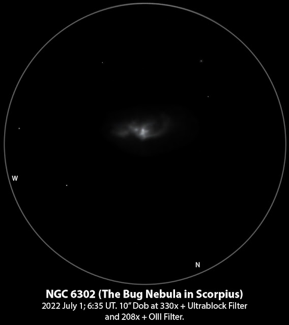 Sketch of Planetary Nebula NGC 6302, digitized and colors inverted