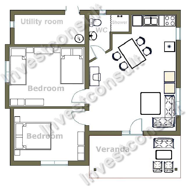 2 Bedroom House Plans with Open Floor Plan