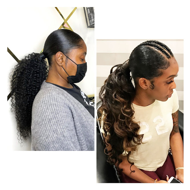 Curly low side ponytail for black hair