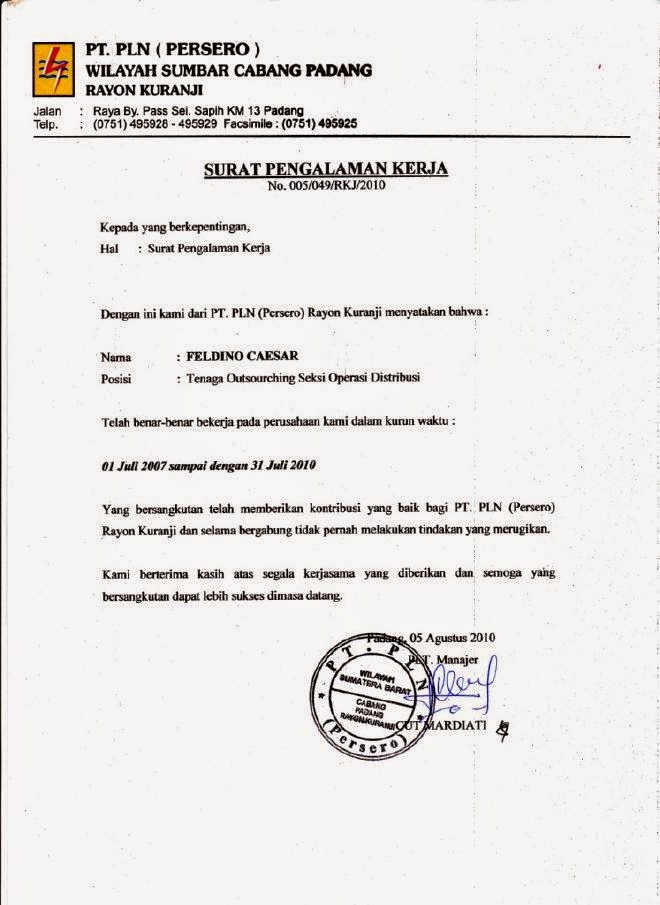 Contoh Surat Pengalaman Kerja