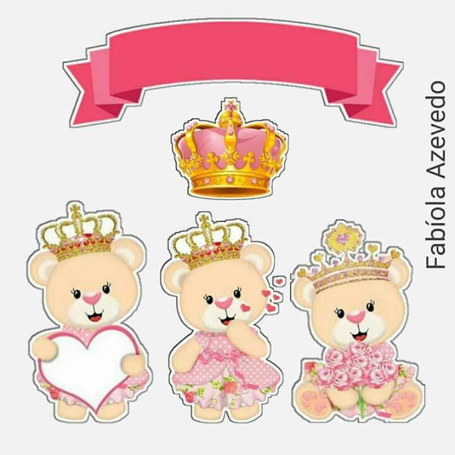 Teddy Bear Princess in Pink Free Printable Cake Toppers. 