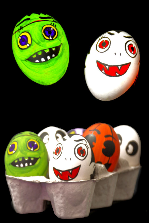 Let Halloween in on the fun this year and decorate spooky eggs! #halloween #halloweeneggs #kidshalloweencrafts #growingajeweledrose #activitiesforkids