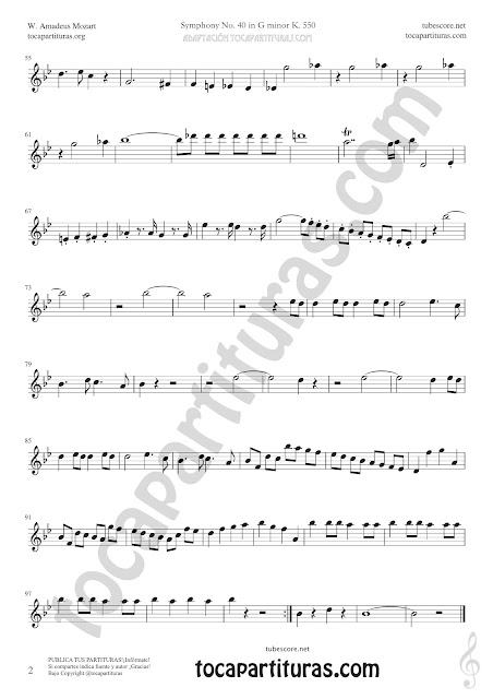 Partitura de Oboe de Sinfonía Nº40 de Mozart Sheet Music for Oboe Tabs Music Scores 