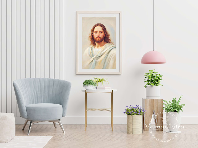 Handsome young Jesus in pastel colors in impasto oil painting style.  Unique one of a kind Jesus Painting. Large printable Instant download.  Biju P Mathew Varnachitra