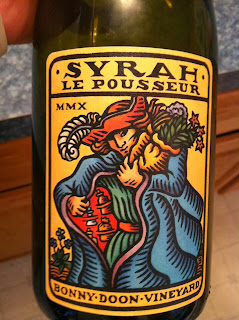 label of 2010 Bonny Doon Le Pousseur Syrah red wine