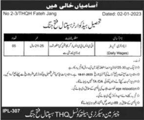 Latest Tehsil Headquarter Hospital THQ Data Entry Posts Fateh Jang 2023