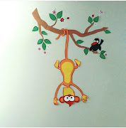 Swinging monkey with paper craft work wall art for kids room