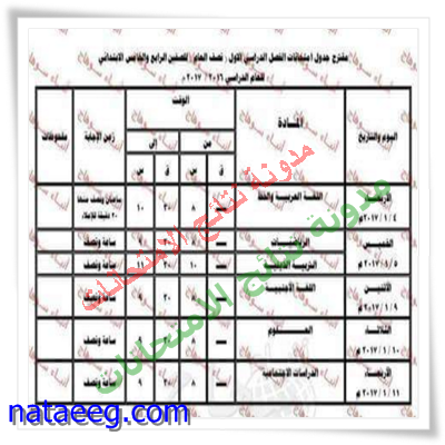 جدول إمتحانات نصف العام بمحافظة سوهاج (الترم الاول) 2017 بالمواعيد كامله